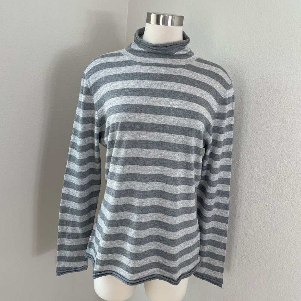 Lafayette 148 Womens XL Gray Stripe Mock Neck Pullover Sweater Merino Wool Blend